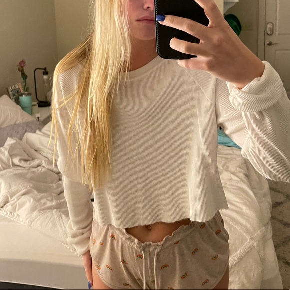 Brandy Melville Tops - Brand Melville white cropped waffles long sleeve